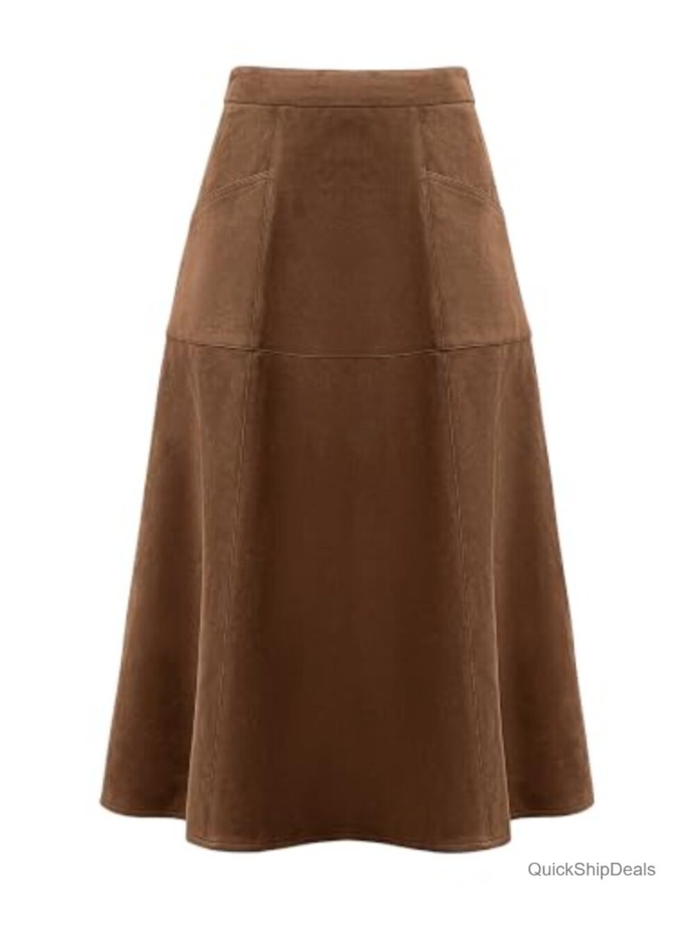 Faux Suede High Waist A-Line Midi Skirt with Pockets